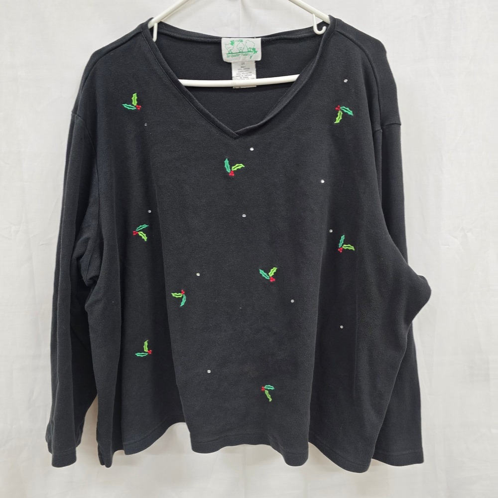 Quacker Factory Womens 2X Black Holly Embroidered Top‎